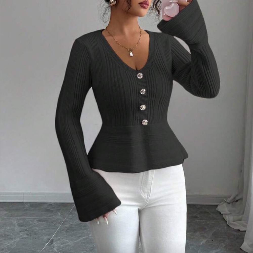 Pink Ribbed Button-Up Sweater - Picture 15 of 15